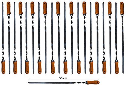 walexo Grillspieße Schaschlikspieße Schampura Edelstahl 550x10x2mm mit Holzgriff (21 x Schaschlikspieße) von walexo