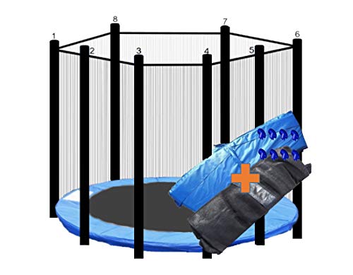 walexo Trampolin Randabdeckung + Sicherheitsnetz für 8 Stangensysteme (366 cm Ø, Blau/Schwarz) von walexo