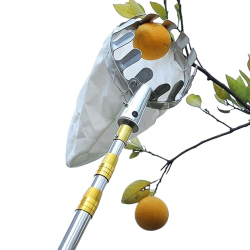 Obstpflücker mit Teleskopstiel und Stoffbeutel Apfelpflücker Diameter 15 cm Obstsammler aus Edelstahl Kirschenpflücker Pflaumenpflücker Obstgreifer Einfach zu Montieren von walisk