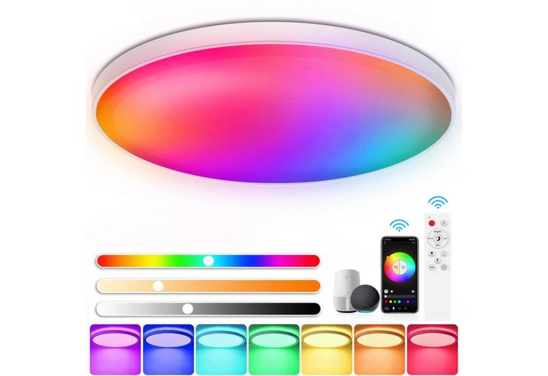 walkbee Deckenleuchte LED Deckenlampe RGB WiFi Bluetooth Fernbedienung APP-Steuerung,Ø30 cm, 30W LED Deckenleuchte 16 Millionen RGB Farbwechsel Deckenleuchte Dimmbar Rund LED Lampe mit Timer, LED fest integriert,2700K-6500K, RGB,Kaltweiß/Naturweiß/Warmweiß, 2400LM für Schlafzimmer,Wohnzimmer,kompatibel mit Alexa & Google Home von walkbee