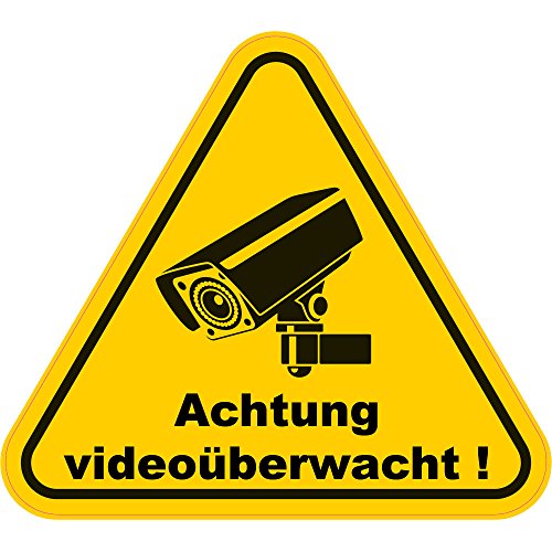 1 Stück Aufkleber "Achtung Videoüberwacht" 100x90 mm, gelb, selbstklebend, kratz und Wetterfest von wall-art-design
