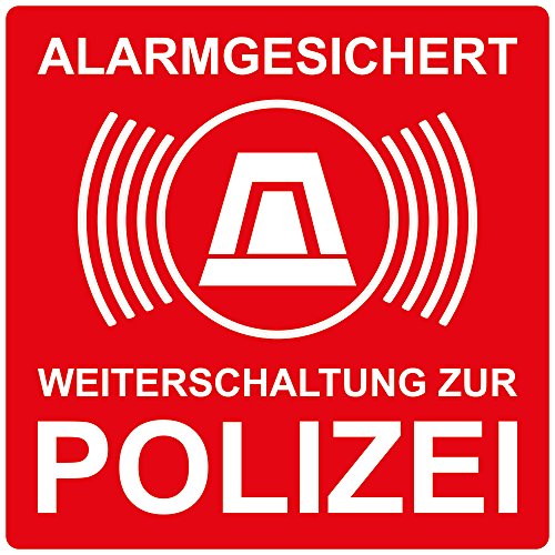 10 Stück Aufkleber Alarmgesichert Weiterleitung zur Polizei, rot, selbstklebend, kratz und Wetterfest von wall-art-design