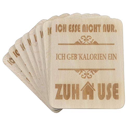 8 Stück Raclette Untersetzer mit Lasergravur"Ich esse nicht nur." aus Buchenholz, 100x80x7mm von wall-art-design