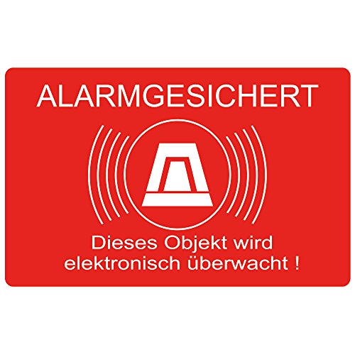 9 Stück "Alarmgesichert - Dieses Objekt wird elektronisch überwacht" 80x50 mm, selbstklebend, kratz und Wetterfest von wall-art-design