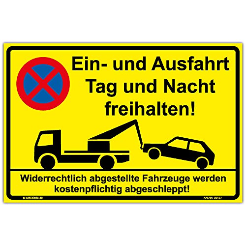 Schild Ein und Ausfahrt Tag und Nacht freihalten Hinweisschild 300x200mm gelb, stabile Aluminiumverbundplatte 3mm stark Schild Ein und Ausfahrt Tag und Nacht freihalten Hinweisschild 300x200mm gelb, stabile Aluminiumverbundplatte 3mm stark von Schilderio