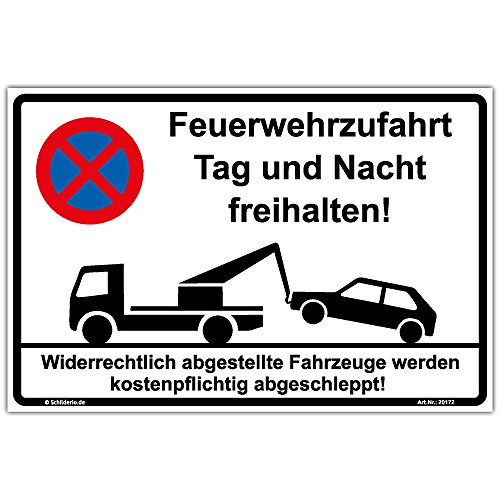 Schilderio Hinweisschild Feuerwehrzufahrt Tag und Nacht freihalten Schild 300x200mm Halteverbot stabile Aluminiumverbundplatte 3mm stark Schilderio Hinweisschild Feuerwehrzufahrt Tag und Nacht freihalten Schild 300x200mm Halteverbot stabile Aluminiumverbundplatte 3mm stark von Schilderio