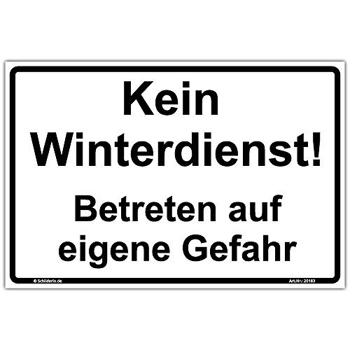 Schild "Kein Winterdienst! Betreten auf eigene Gefahr" Hinweisschild 300x200 mm Querformat, stabile Aluminiumverbundplatte 3mm stark Schild "Kein Winterdienst! Betreten auf eigene Gefahr" Hinweisschild 300x200 mm Querformat, stabile Aluminiumverbundplatte 3mm stark von Schilderio
