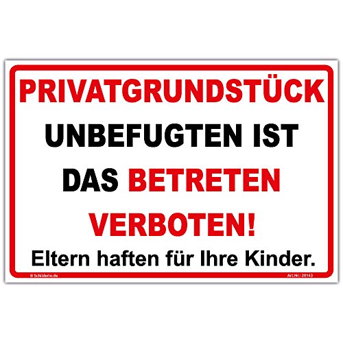 Schild Privatgrundstück Unbefugten Betreten verboten Hinweisschild 300x200mm stabile Aluminiumverbundplatte 3mm stark von Schilderio