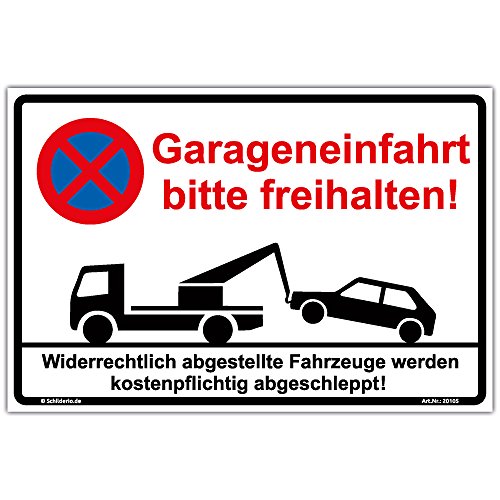 Schild Garageneinfahrt freihalten Hinweisschild 450x300mm stabile Aluminiumverbundplatte 3mm stark von Schilderio