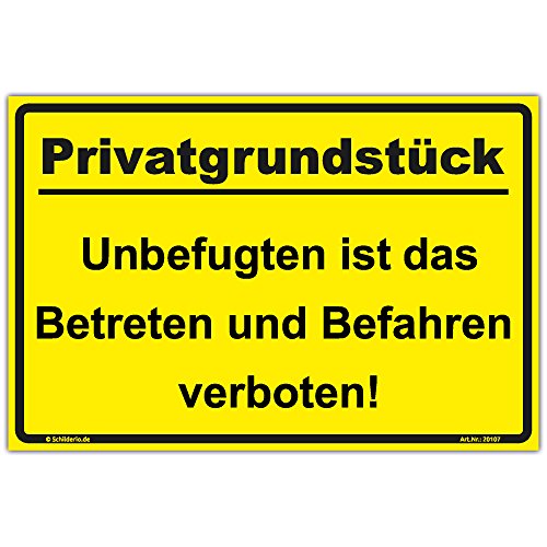 Schild"Privatgrundstück" Hinweisschild 450x300 mm gelb,stabile Aluminiumverbundplatte 3mm stark von Schilderio