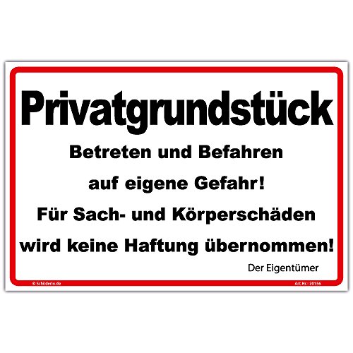 Schild Privatgrundstück Betreten und Befahren Hinweisschild 600x400mm stabile Aluminiumverbundplatte 3mm stark von Schilderio