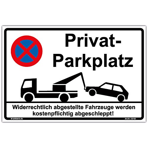 Schild Privatparkplatz Hinweisschild 210x140mm stabile Aluminiumverbundplatte 3mm stark inkl. 4 Eckbohrungen von Schilderio
