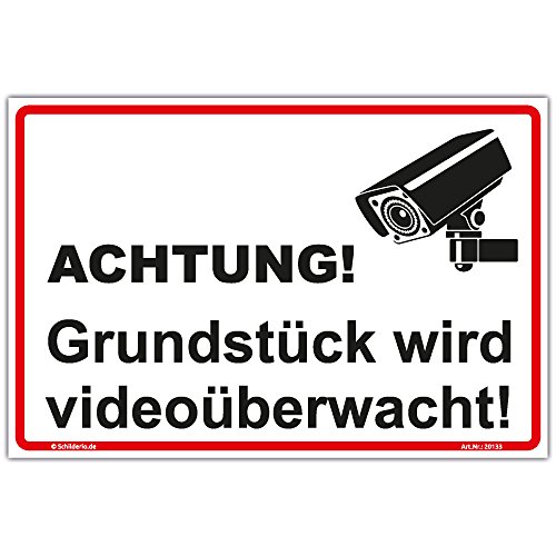 Schild"Grundstück wird videoüberwacht" Hinweisschild 210x140 mm stabile Aluminiumverbundplatte 3mm stark - inkl. 4 Eckbohrungen von Schilderio