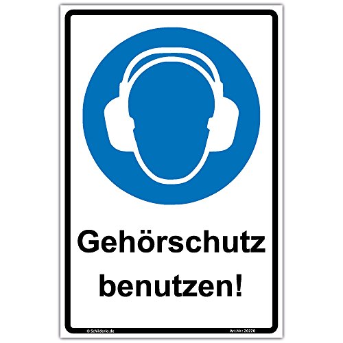 Schild "Gehörschutz tragen" ASR 1.3,Hinweisschild 300x200 mm,Hochformat, stabile Aluminiumverbundplatte 3mm stark - inkl. 4 Eckbohrungen von Schilderio
