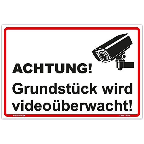 Schild"Grundstück wird videoüberwacht" Hinweisschild 450x300 mm stabile Aluminiumverbundplatte 3mm stark - inkl. 4 Eckbohrungen von Schilderio