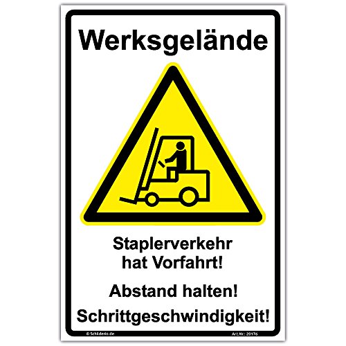 Schild Werksgelände Staplerverkehr hat Vorfahrt Hinweisschild 450x300mm Hochformat, stabile Aluminiumverbundplatte 3mm stark von Schilderio