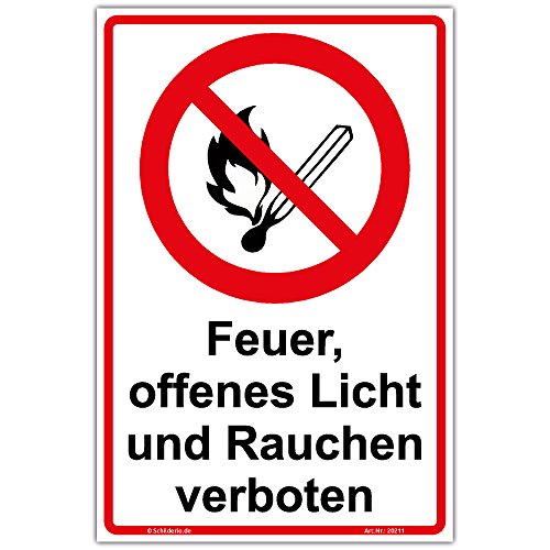 Aufkleber "Feuer, offenes Licht und Rauchen verboten" PVC Vinylaufkleber 300x200 mm Hochformat von Schilderio