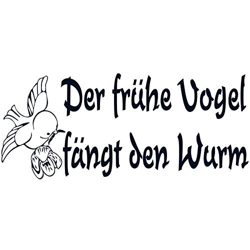 wall-refine WS-00161 | DER FRÜHE Vogel FÄNGT DEN Wurm | 140 x 58 cm, schwarz, seidenmatt, Wandtattoo Wandaufkleber in Premium Qualität, Wanddeko Deko lustig Spruch Motivation Büro von wall-refine