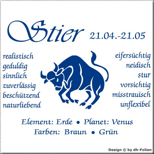 wall-refine WS-00768 | Sternzeichen STIER | Premium Wandtattoo Wandaufkleber der Extra-Klasse, 58 x 45 cm, königsblau oder 33 weiteren Farben und 3 Grössen erhältlich, seidenmatter Glanz von wall-refine