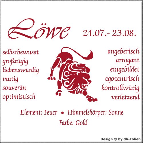 wall-refine WS-00771 | Sternzeichen LÖWE | Premium Wandtattoo Wandaufkleber der Extra-Klasse, 58 x 45 cm, dunkelrot oder 33 weiteren Farben und 3 Grössen erhältlich, seidenmatter Glanz von wall-refine