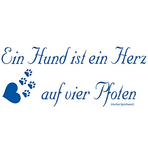 wall-refine WS-02140 | EIN Hund IST EIN Herz AUF Vier Pfoten | 58 x 24 cm, blau, seidenmatt, Premium Wandtattoo Wandaufkleber Wanddeko Deko Hunde Tattoo der Extra-Klasse von wall-refine