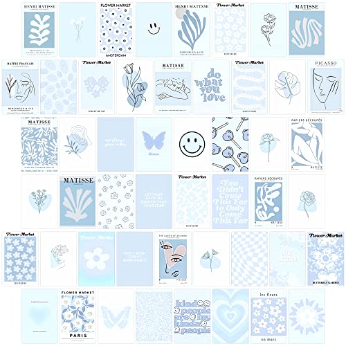 Ästhetisches Wandcollage-Set, Poster und Drucke für Teenager-Jungen und -Mädchen, Wohnheim- oder Schlafzimmerdeko, Zimmerdeko in Blau (50 Stück, 10 x 15 cm) von wall67