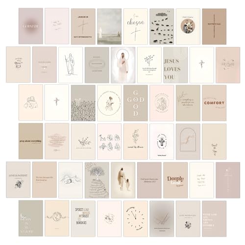 Ästhetisches Wandcollage-Set mit christlichen Motiven, Bibelvers-Poster und Drucke für Schlafzimmer, Wohnheim oder Büro, Zimmerdeko in neutralem Beige (50 Stück, 10 x 15 cm) Ästhetisches Wandcollage-Set mit christlichen Motiven, Bibelvers-Poster und Drucke für Schlafzimmer, Wohnheim oder Büro, Zimmerdeko in neutralem Beige (50 Stück, 10 x 15 cm) von wall67