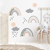 Regenbogen Wandtattoo - Sonne Wandaufkleber Stoff Abziehen Und Aufkleben Kinderzimmer Dekor Mit Blatt Boho von wallartdesign