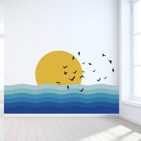 Wandtattoo - Sonnenaufgang Über Dem Ozean Streifen Wandbild Blaue Modernes Abstraktes von wallartdesign