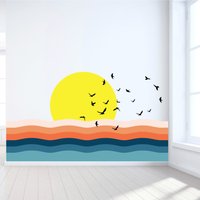 Wandtatzug - Sonnenaufgang Über Dem Ozean Streifen Wandbild Helle Modernes Abstraktes von wallartdesign