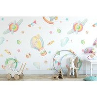 Kinder Tapete Heißluftballon Selbstklebend Abziehen Und Aufkleben, Kinderspielzimmer Dekor von walldecorashop