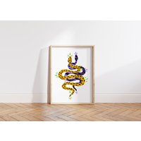 Schlangen Poster Art Lila & Gelber Leoparden Print, Skandinavisch Dekor von wallency