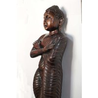 Holzstatue, Buddha Holz Buddha, Buddha Schnitzkopf Antik Sri Lanka Stil Buddha Statue - Holzstatue Selten Vintage von wallpaintingslk