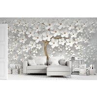 3D Blumenbaum Mit Goldenem Baumkörper - Selbstklebende 3D-Blumentapete Wohnkultur Individuelles Porträt Kunstdekor Personalisiert Bunte Blumen von wallpaperfect