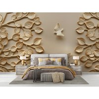 3D Look Baum Tapete, Braun Beige Töne Blumen Wandbild, Abziehbare Wanddekoration von wallpaperfect