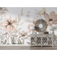 Beige Töne Blumentapete, Abnehmbare Große Weiche Blumen Tapete, Schälen Und Aufkleben Tapete von wallpaperfect