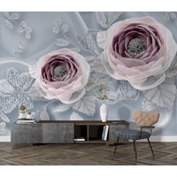 Blaue Fone Mit Zwei Offenen Blumen Tapete - Blühende Florale Personalisierte Geschenke Pfau Individuell Gestaltete Wohnkultur von wallpaperfect