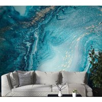 Blauer Marmor Mit Gold Details - Schälen Und Stick - Wohnzimmer Dekor - Tapete - Wandposter - Vinyl Abziehbilder - Anpassbares Wandbild von wallpaperfect