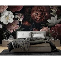 Blumen Tapetenart- Hübsche Große Blumen Tapete - Dark Fone Personalisiertes Geschenk Blumentapete Individuell Wohnkultur Personalisiert von wallpaperfect