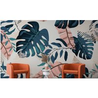 Boho Monstera Abstrakte Tapete - Schälen Und Aufkleben Große Blätter Wandposter Wohndekoration Personalisiert Selbstklebend Geschenke Für Sie von wallpaperfect