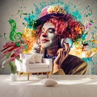 Graffiti Tapete - Buntes Mädchen Mit Kopfhörern - Personalisierte Geschenke - Schälen Und Aufkleben - Anpassbares Wandbild Deco von wallpaperfect