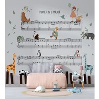 Musiknoten Tapete, Selbstklebende Noten Mit Tieren Wandbild, Kinderzimmer Dekor, Styles Und Designs Tapeten, Aufkleber, Schälen Aufkleben von wallpaperfect