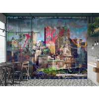 City Graffiti Wallpaper - Stadt Bei Nacht Personalisierte Geschenke Peel & Stick- Custom von wallpaperfect