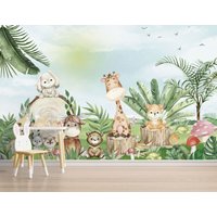 Süße Tiere Kinderzimmer Wanddekor, Schälen Und Stick Dschungel Wandbild Für Kinderzimmer, Selbstklebendes von wallpaperfect