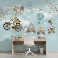 Tiere Fahrrad Tapete, Kinderzimmer Dekor, Schälen Und Aufkleben, Wallpaper Art Decor, Babyzimmer Personalisiertes, Anpassbares Wandbild von wallpaperfect