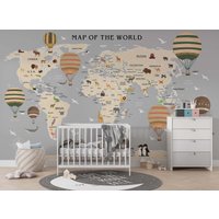 Weltkarte Für Kinderzimmer Tapete - Lernkarte Ballons Fliegen Karte Dekor Aufkleber Geschenke Sie Neujahrsgeschenk von wallpaperfect