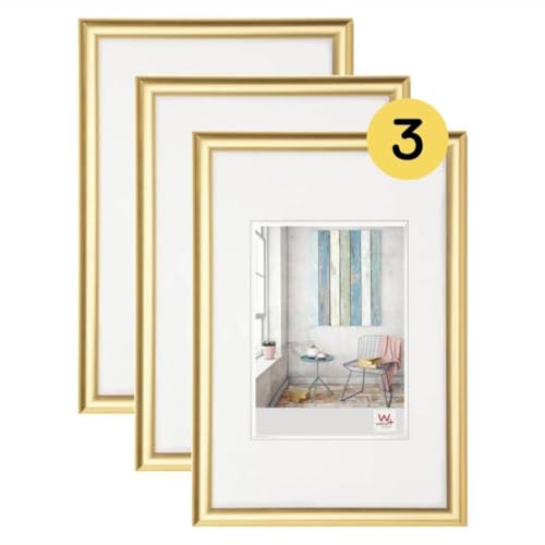 walther design Bilderrahmen gold 40 x 60 cm 3er Pack, Trendstyle Kunststoffrahmen KP460G3 von walther design