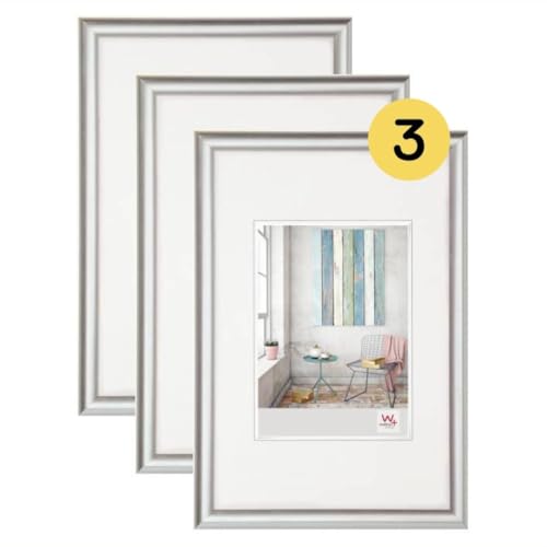 walther design Bilderrahmen silber 40 x 60 cm 3er Pack, Trendstyle Kunststoffrahmen KP460S3 von walther design