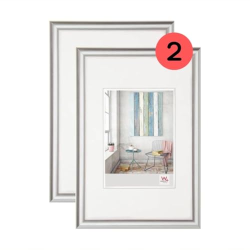 walther design Bilderrahmen silber 30 x 45 cm Doppelpack, Trendstyle Kunststoffrahmen KP045SD von walther design