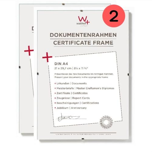 walther design Bilderrahmen Klarglas21 x 29,7 cm (DIN A4) Dokumentenrahmen Doppelpack, Rahmenlose Bildhalter RB130KD von walther design